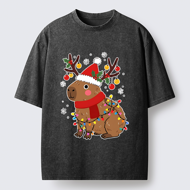 Tokyo-Tiger Cute Christmas Capybara Washed T-Shirt