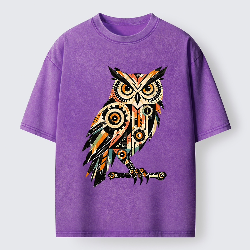 Tokyo-Tiger Mechanic Gear Art Owl Washed T-Shirt