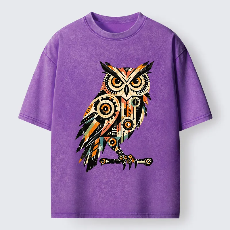Tokyo-Tiger Mechanic Gear Art Owl Washed T-Shirt