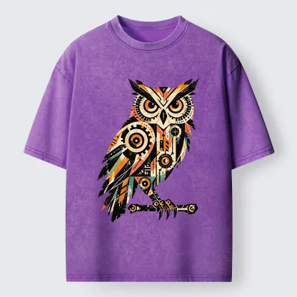 Tokyo-Tiger Mechanic Gear Art Owl Washed T-Shirt