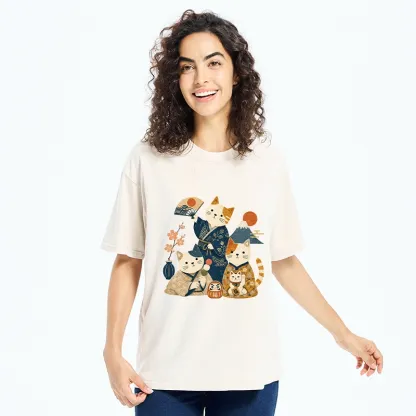 Tokyo-Tiger Lucky Cats Enjoying Traditional Japan Vibes Washed T-Shirt