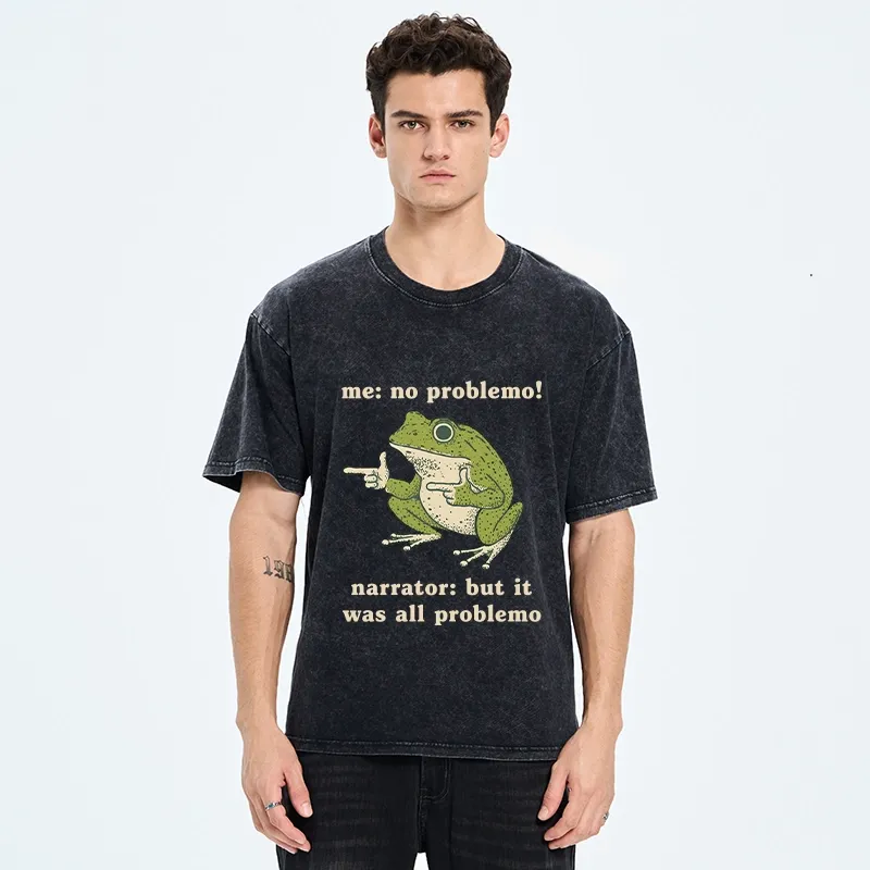 Tokyo-Tiger Funny Frog No Problemo Vs All Problemo Washed T-Shirt