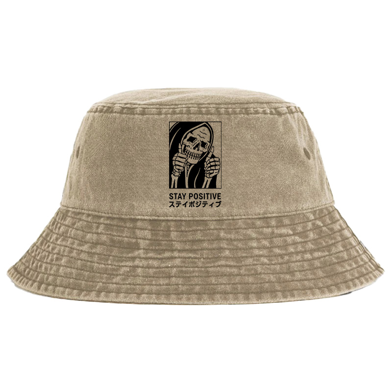 Tokyo-Tiger Stay Positive Skeleton Washed Bucket Hat