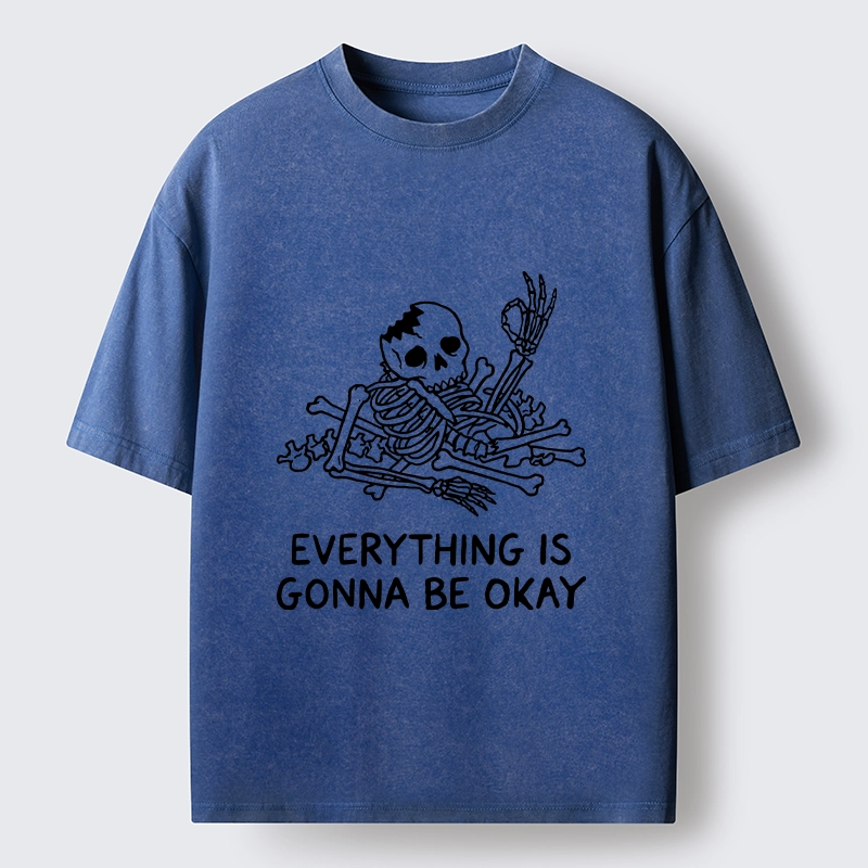 Tokyo‑Tiger Funny Skeleton Vibe Washed T‑Shirt