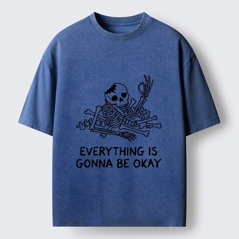 Tokyo‑Tiger Funny Skeleton Vibe Washed T‑Shirt