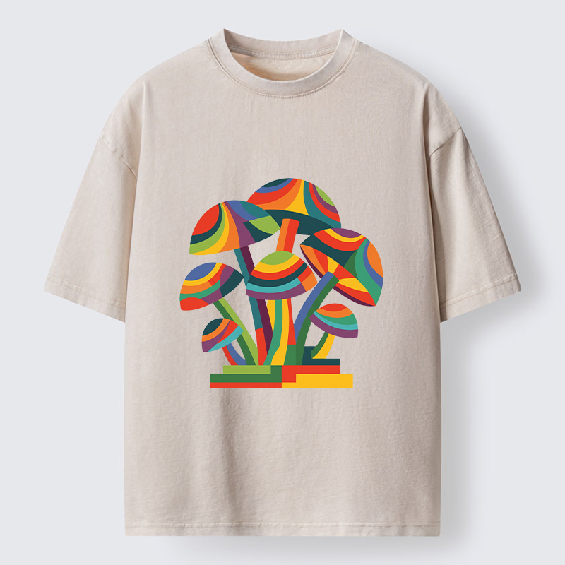 Tokyo-Tiger Colorful Mushroom Art Washed T-Shirt