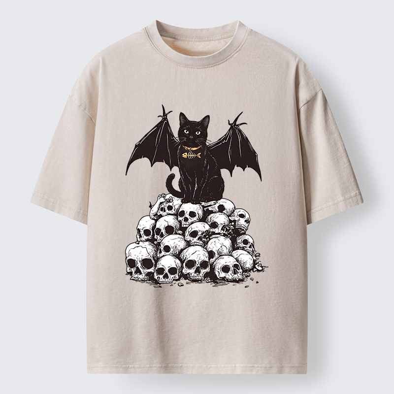 Tokyo-Tiger Skull Bat Cat Washed T-Shirt