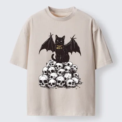 Tokyo-Tiger Skull Bat Cat Washed T-Shirt