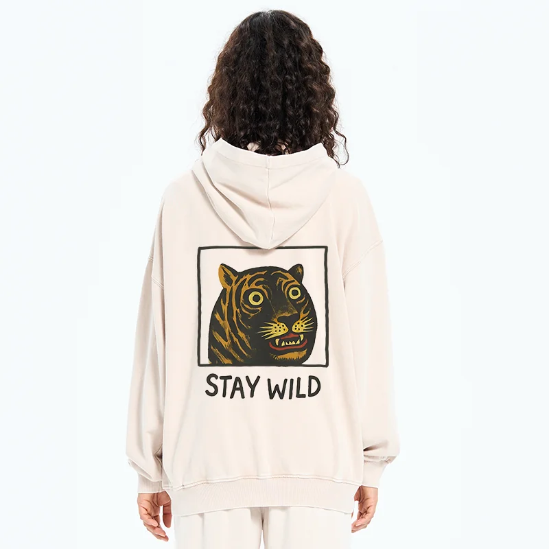 Tokyo-Tiger Silly And Cute Tiger Washed Zip Hoodie