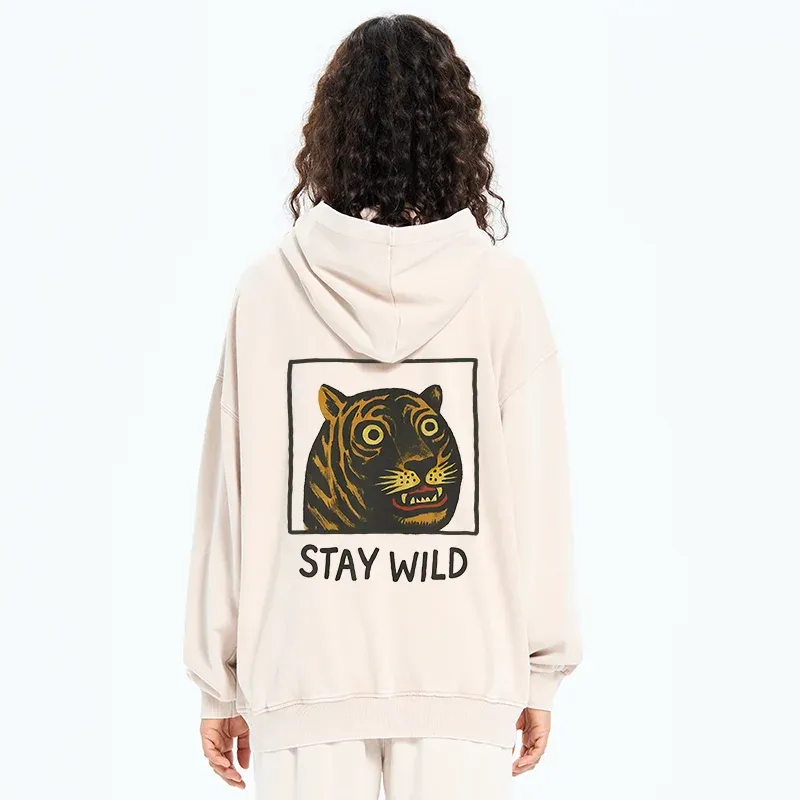Tokyo-Tiger Silly And Cute Tiger Washed Zip Hoodie