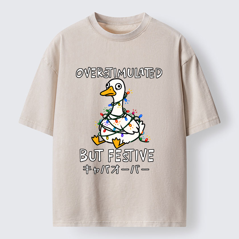 Tokyo-Tiger Funny Excited Christmas Goose Washed T-Shirt