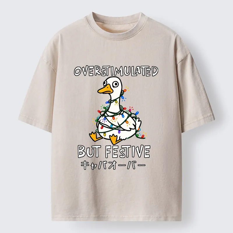 Tokyo-Tiger Funny Excited Christmas Goose Washed T-Shirt