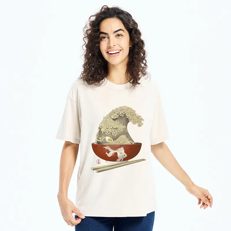 Tokyo-Tiger Kanagawa Noodle Wave Food Art Washed T-Shirt