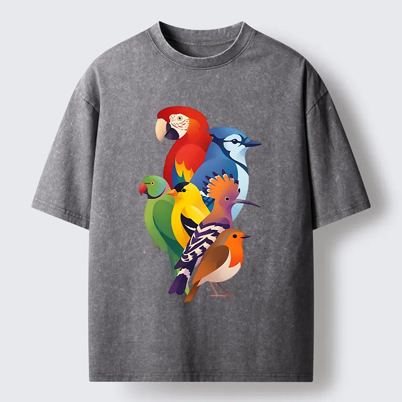 Tokyo-Tiger Colorful Bird Washed T-Shirt
