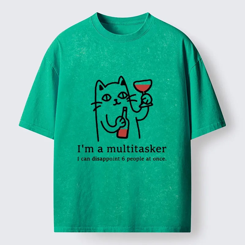 Tokyo-Tiger Funny Wine Lover Cat Washed T-Shirt