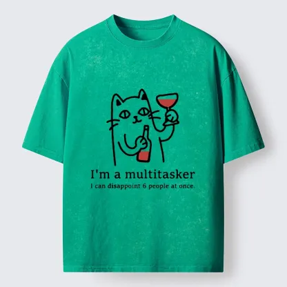 Tokyo-Tiger Funny Wine Lover Cat Washed T-Shirt