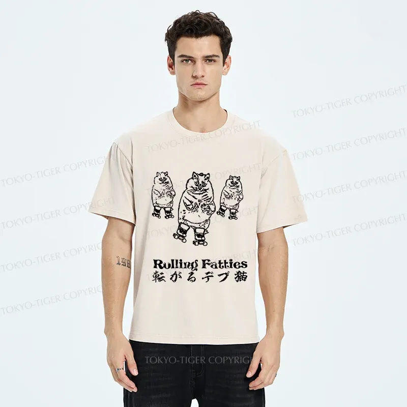 Tokyo-Tiger Cat Skating Japan Washed T-Shirt