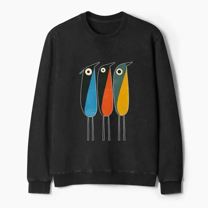Tokyo-Tiger Bold Shape Birds Washed Terry Sweatshirt
