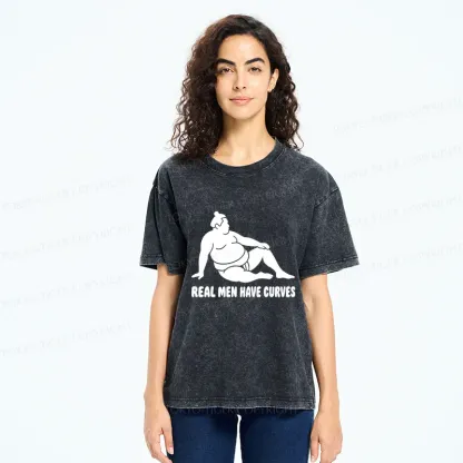 Tokyo-Tiger Funny Man Has Curves Washed T-Shirt