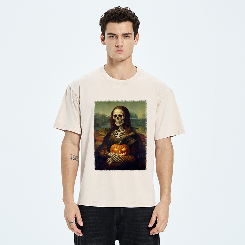Tokyo-Tiger Skeleton Mona Lisa Meme Washed T-Shirt