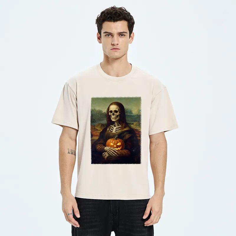 Tokyo-Tiger Skeleton Mona Lisa Meme Washed T-Shirt