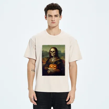 Tokyo-Tiger Skeleton Mona Lisa Meme Washed T-Shirt