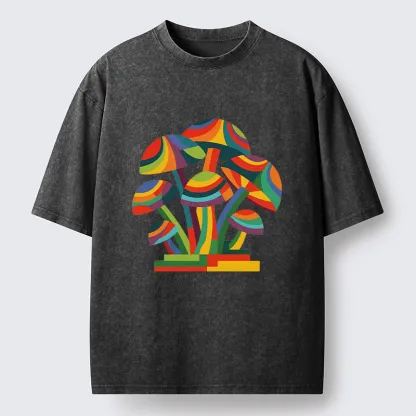 Tokyo-Tiger Retro Rainbow Mushroom Art Washed T-Shirt