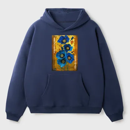 Tokyo-Tiger Shiny Blue Flower Warm Golden Background Adult Fleece Hoodie