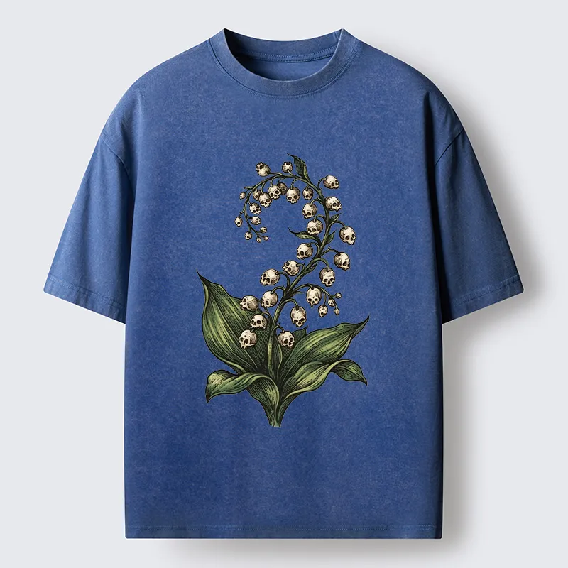 Tokyo-Tiger Skull Lily Art Washed T-Shirt