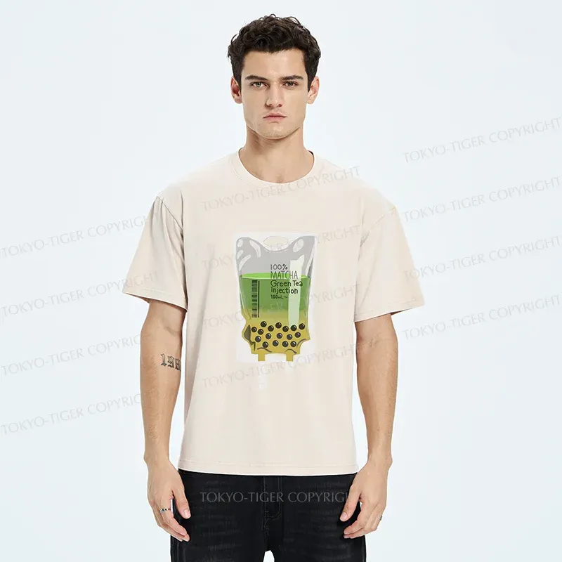 Tokyo-Tiger Matcha Milk Tea Washed T-Shirt