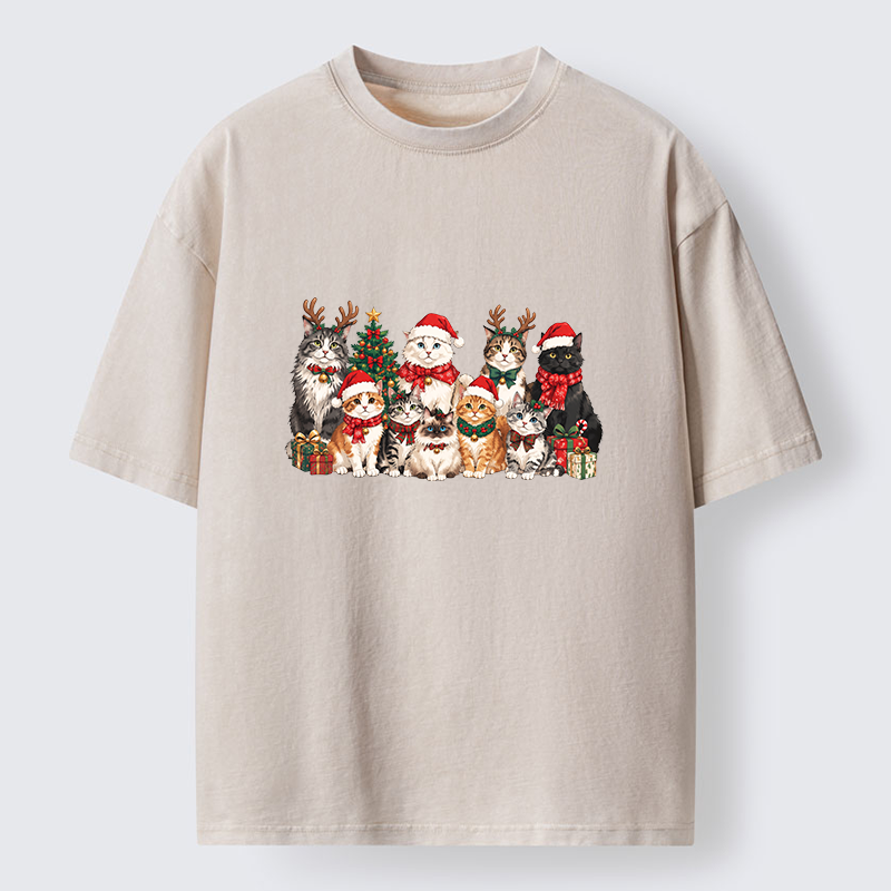 Tokyo-Tiger Christmas Cat Crew Washed T-Shirt