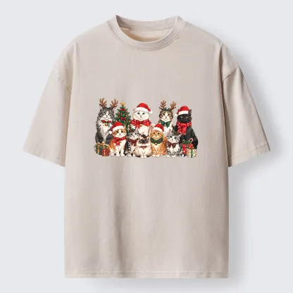 Tokyo-Tiger Christmas Cat Crew Washed T-Shirt