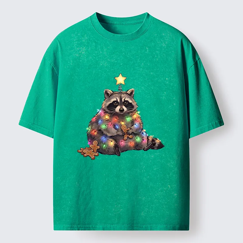 Tokyo-Tiger Christmas Raccoon Funny Meme Washed T-Shirt