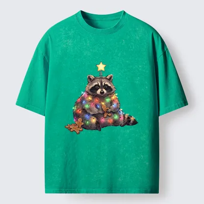 Tokyo-Tiger Christmas Raccoon Funny Meme Washed T-Shirt