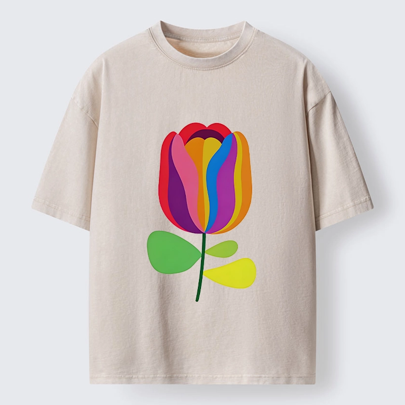 Tokyo‑Tiger Rainbow Tulip Bloom Washed T‑Shirt