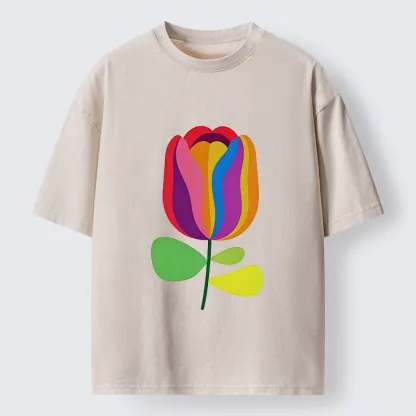 Tokyo‑Tiger Rainbow Tulip Bloom Washed T‑Shirt