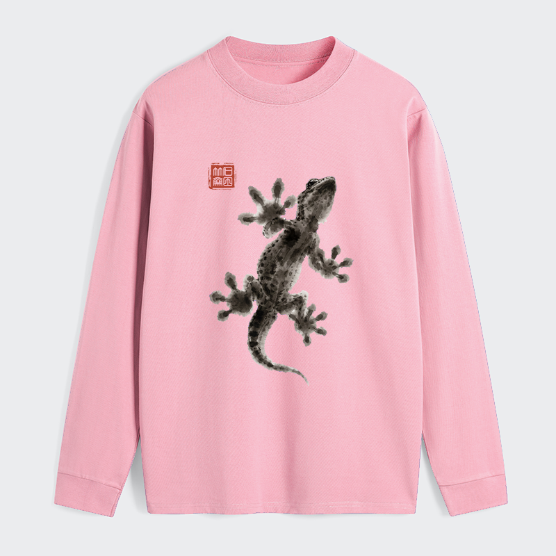 Tokyo-Tiger Minimal Asian Ink Brush Gecko Vibe Classic Long Sleeve T-Shirt