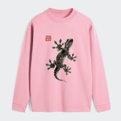 Tokyo-Tiger Minimal Asian Ink Brush Gecko Vibe Classic Long Sleeve T-Shirt