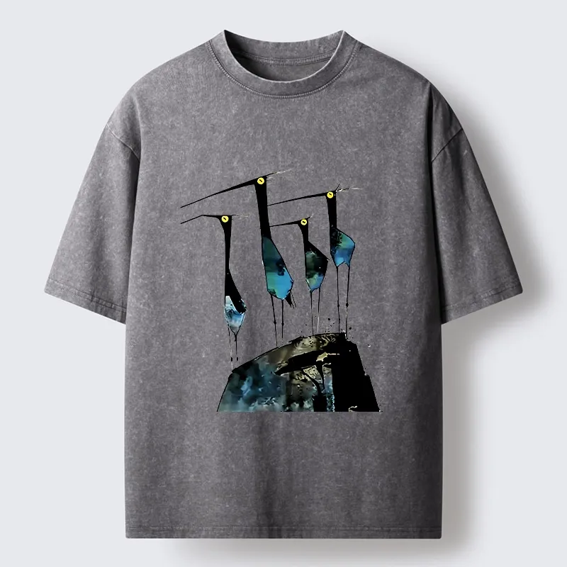 Tokyo‑Tiger Abstract Crane Art Washed T-Shirt