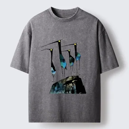 Tokyo‑Tiger Abstract Crane Art Washed T-Shirt