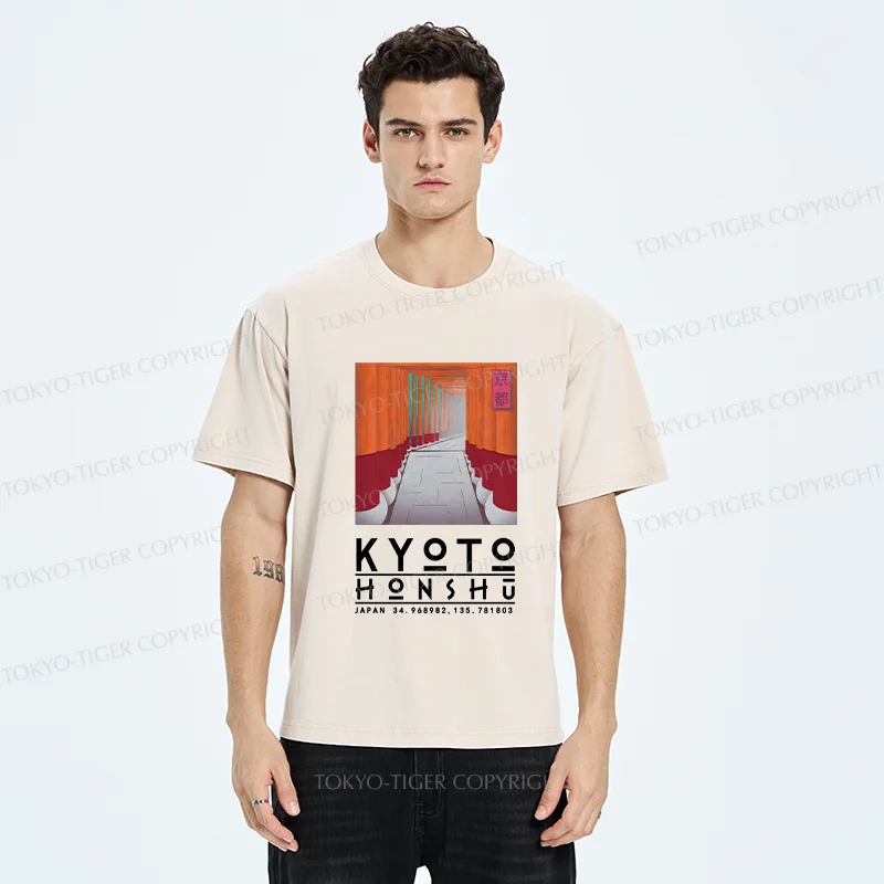 Tokyo-Tiger Kyoto Attractions Washed T-Shirt