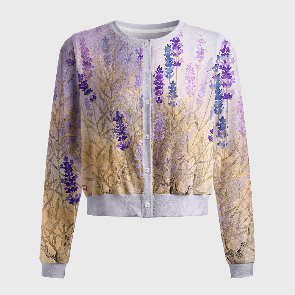 Tokyo-Tiger Vintage Lavender Art Women's Lightweight Cardigan
