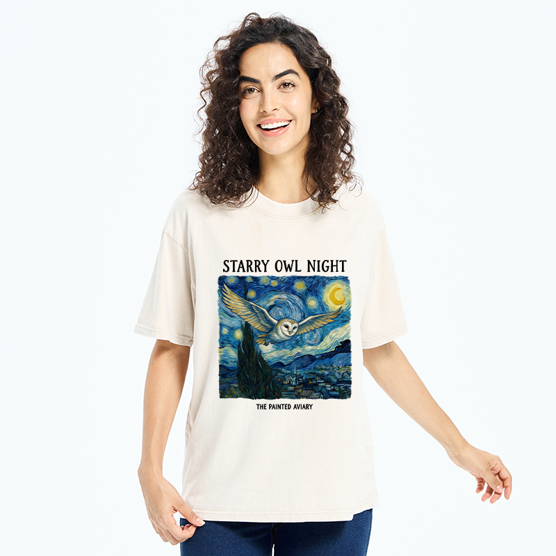 Tokyo-Tiger Owls In The Night Washed T-Shirt