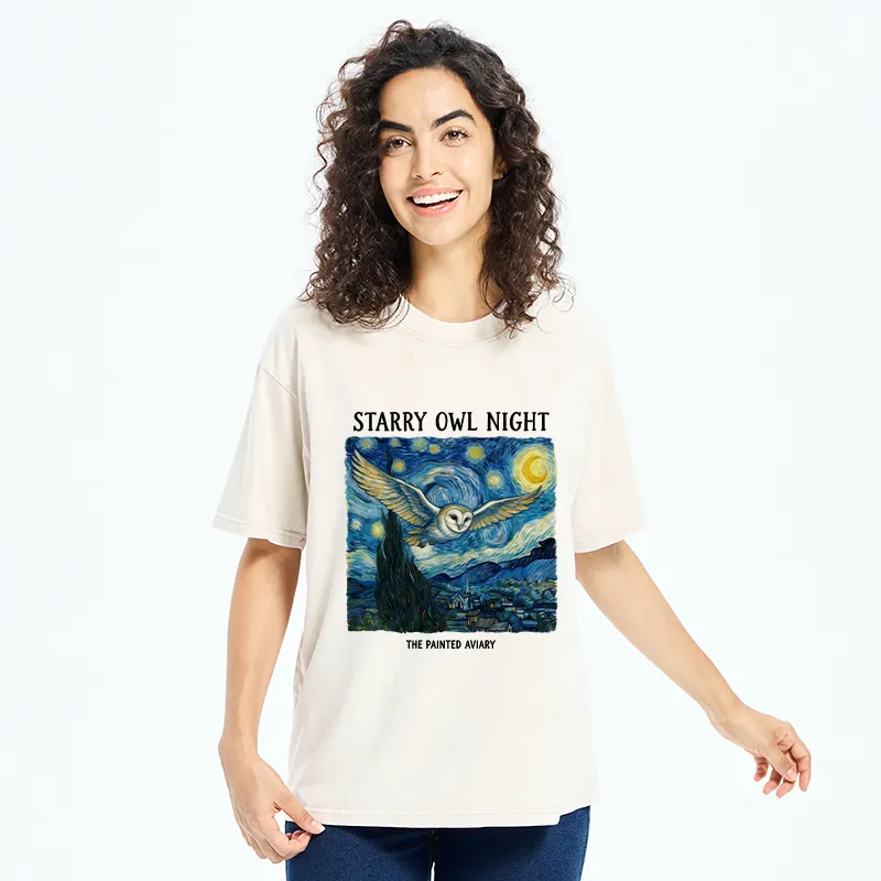 Tokyo-Tiger Owls In The Night Washed T-Shirt