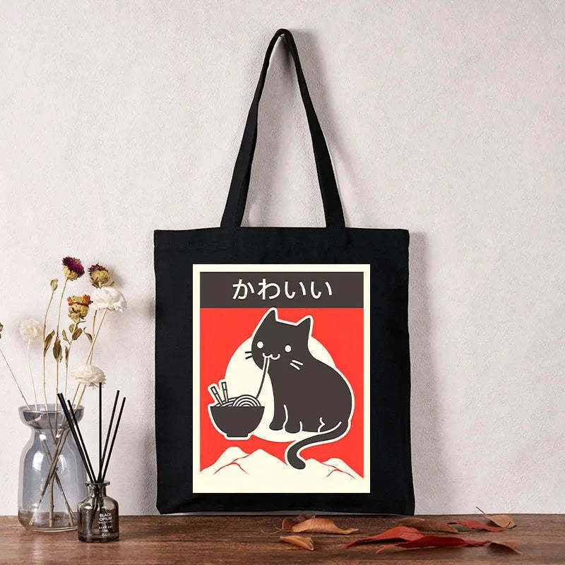 Tokyo-Tiger "Kawaii" Vintage Style Japenese Ramen Cat Tote Bag-tokyo-tiger