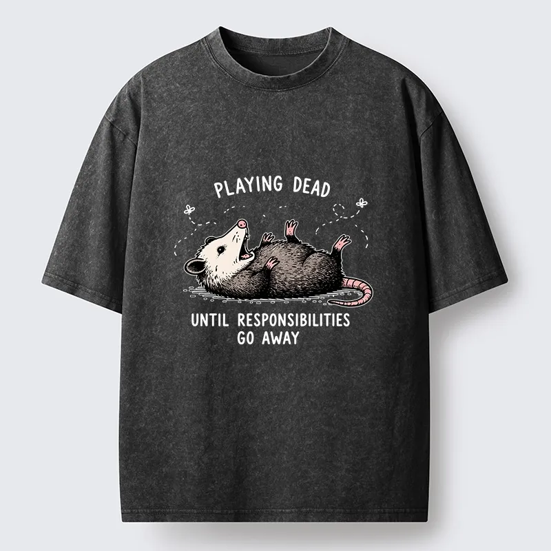 Tokyo‑Tiger Funny Playing Dead Washed T‑Shirt