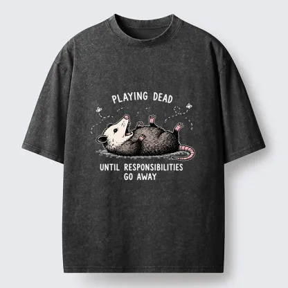 Tokyo‑Tiger Funny Playing Dead Washed T‑Shirt