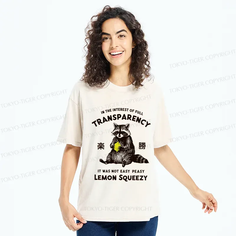 Tokyo-Tiger Raccoon Holding A Lemon Washed T-Shirt