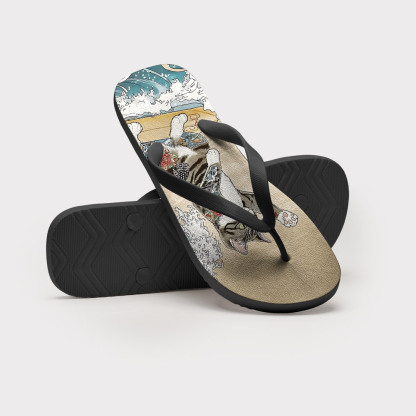 Tokyo-Tiger Cat Surfing Flip Flops