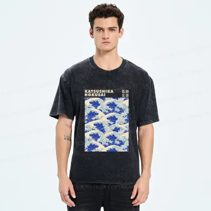 Tokyo-Tiger Ukiyo-e Wave Poster Washed T-Shirt